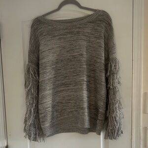 Soho Apparel Heather Gray Fringe Sleeve Sweater